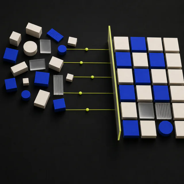 Conceptual modular system turning fragmented expert workflows into shared patterns